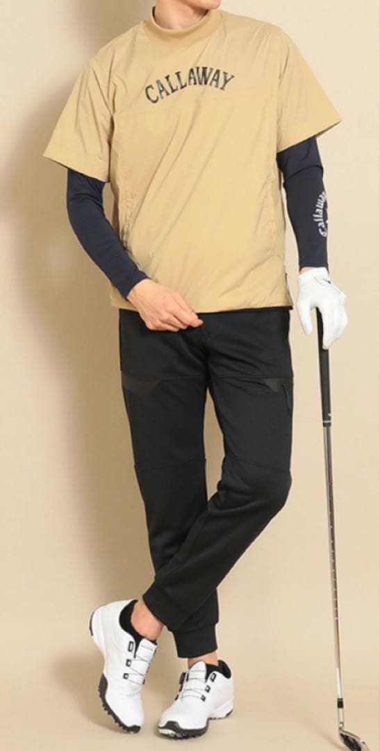 L ☆新品☆ キャロウェイ メンズ モックネック 半袖 プルオーバー ベージュ