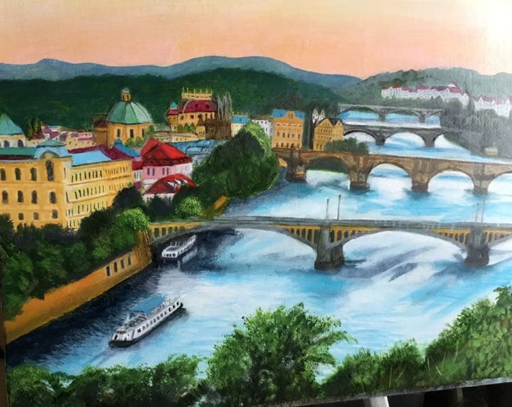 油絵「プラハの橋」原画　M10号