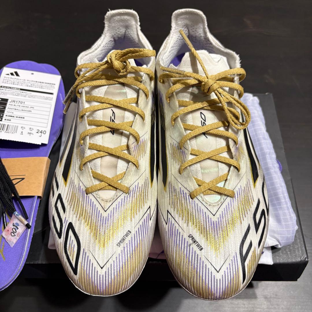 adidas F50 エリート HG/AG JPN 24.0 ホワイト/ゴールド