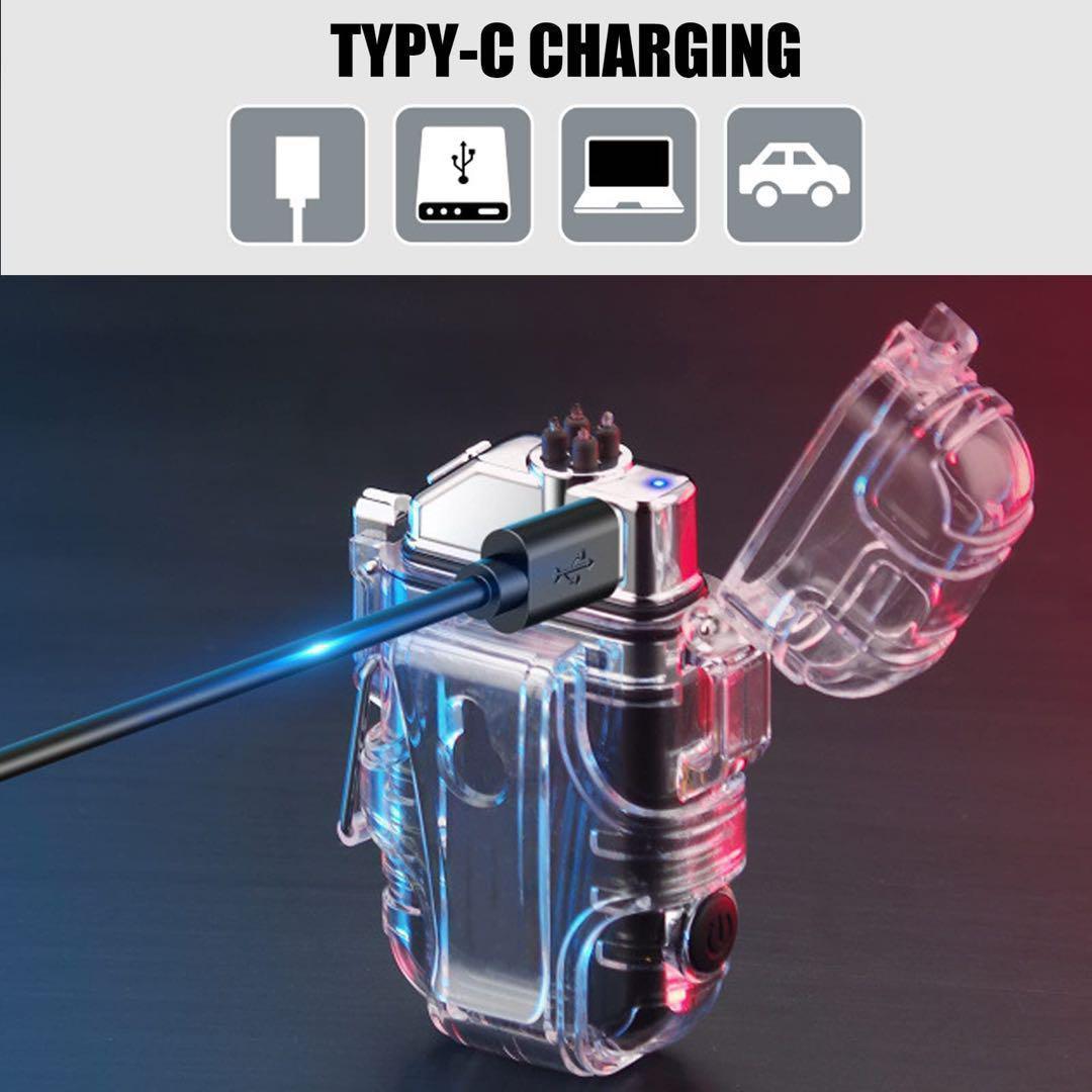 電気ライター 防水 USB C 充電式ライター 防風 デュアルアーク