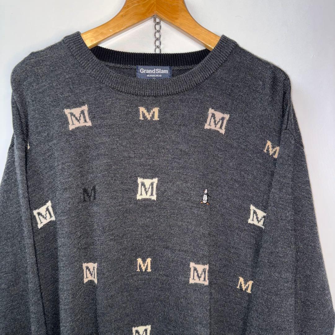 【未使用級】マンシングウェア グランドスラム　XL ニットセーター グレー 刺繍