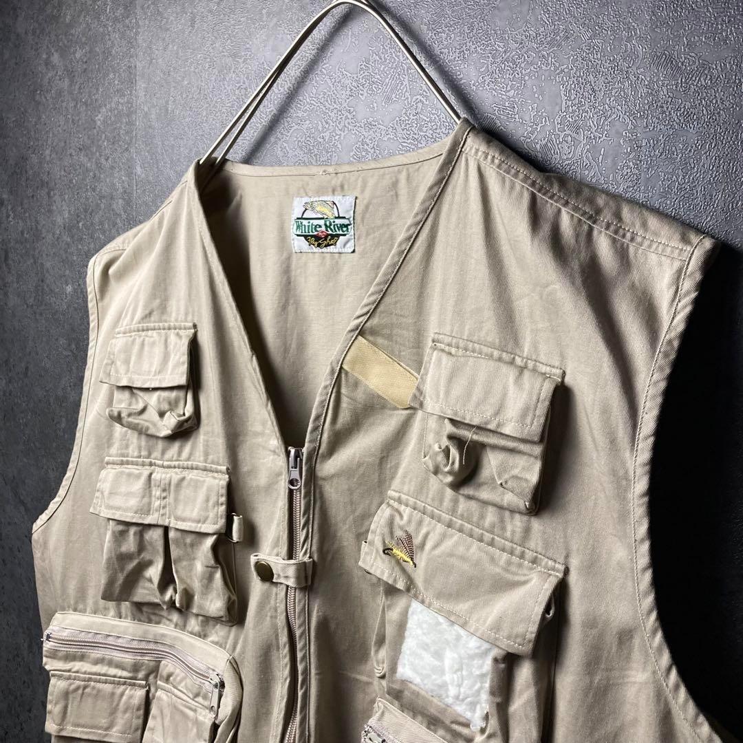 VINTAGE　フィッシングベスト　古着　ポケット　背面　ジップ