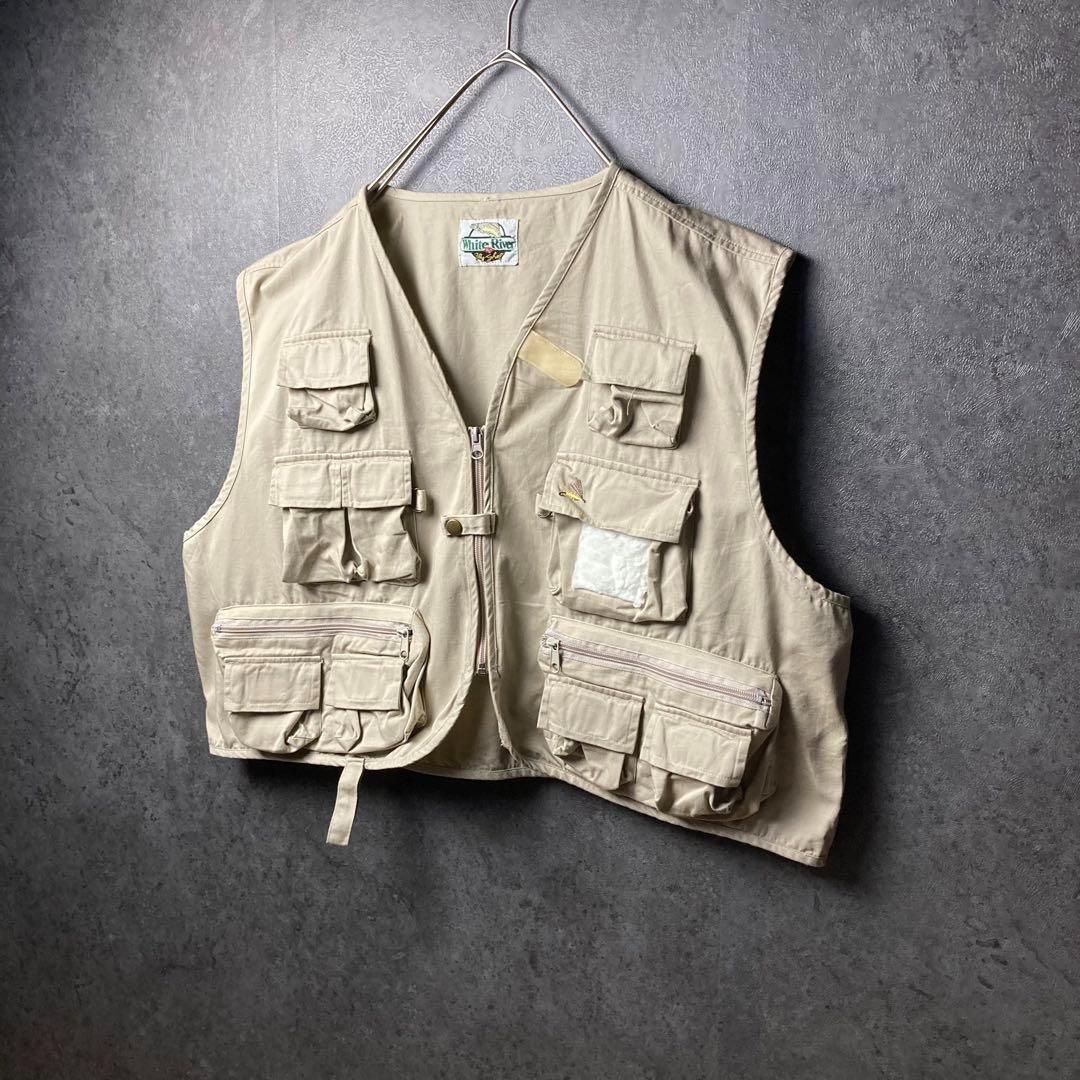 VINTAGE　フィッシングベスト　古着　ポケット　背面　ジップ