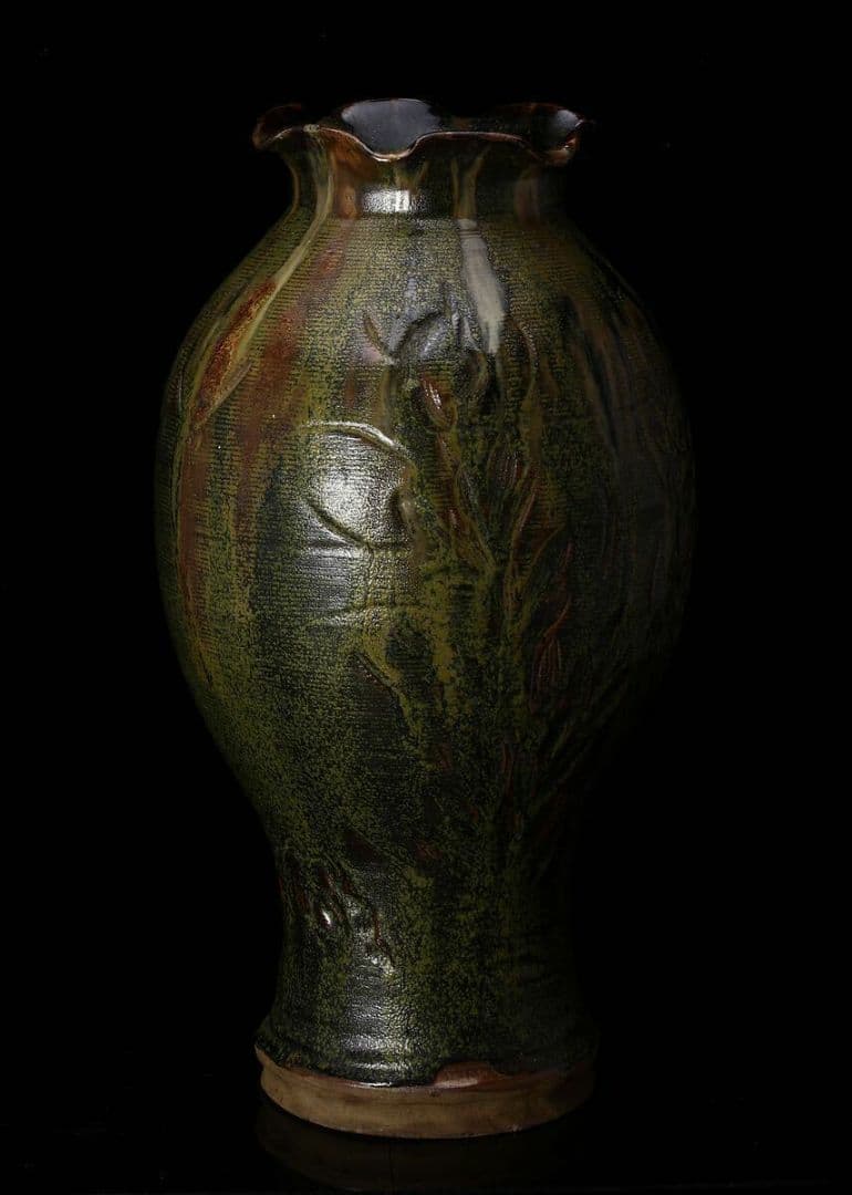釉薬　飾壺　作家物　陶芸　陶器　花　一風　壺 花瓶 花器 壷 花入 古美術品