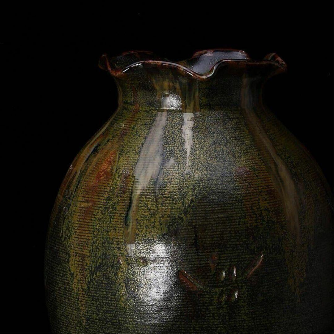 釉薬　飾壺　作家物　陶芸　陶器　花　一風　壺 花瓶 花器 壷 花入 古美術品