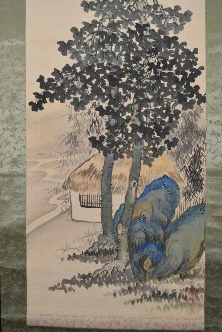 【真作】松南/青緑山水図/掛軸/名家伝来/AA-914