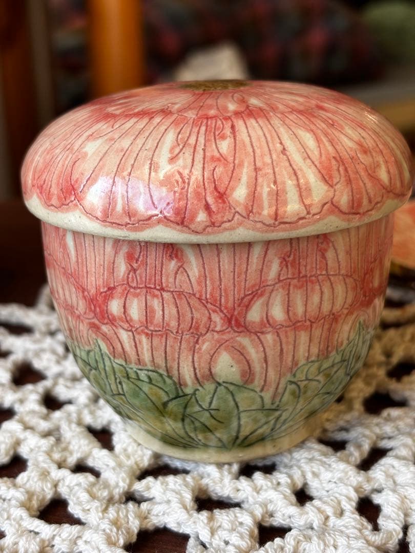 赤絵淡花茶碗蒸し 湯のみ デザート椀 2点セット＆小皿2枚つき 器 花柄