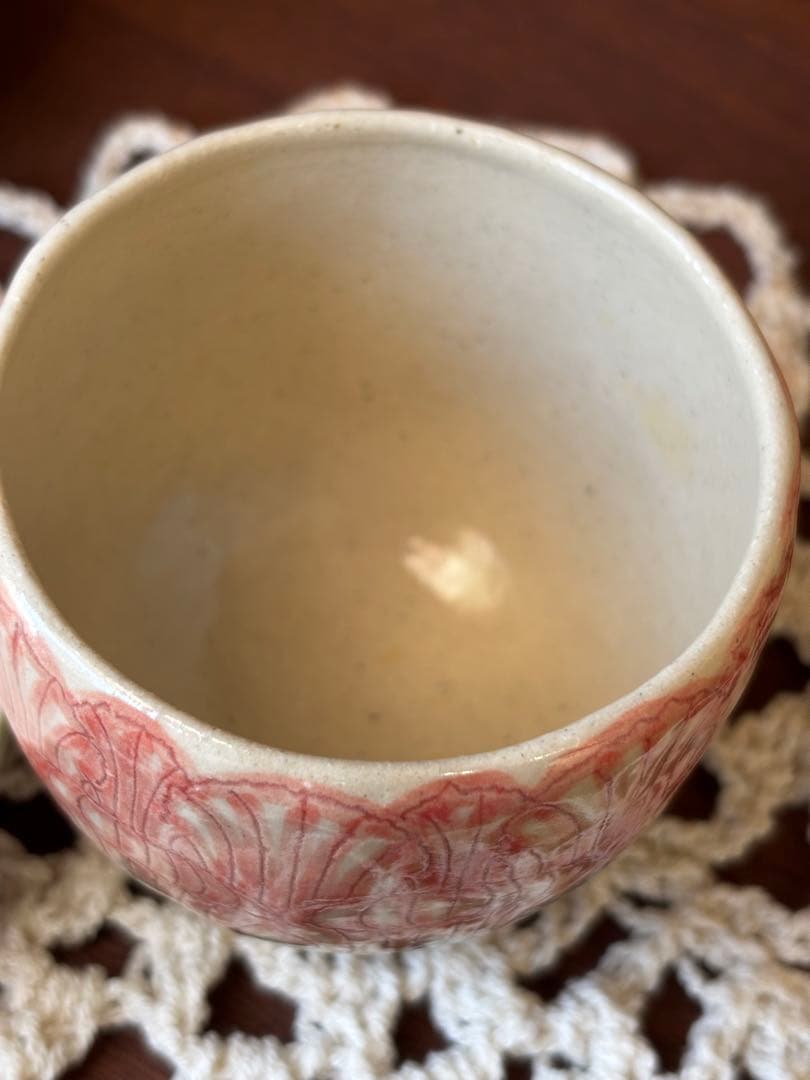 赤絵淡花茶碗蒸し 湯のみ デザート椀 2点セット＆小皿2枚つき 器 花柄