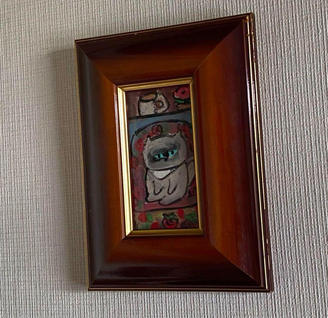 絵画。原画【バラのソファーに座っているかわいい猫ちゃんが好き】