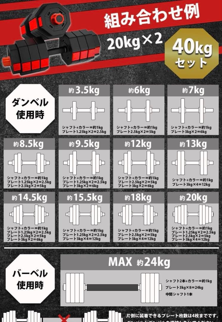 ★新品未開封★ バーベルにもなる ダンベル 20kg✖️２個セット