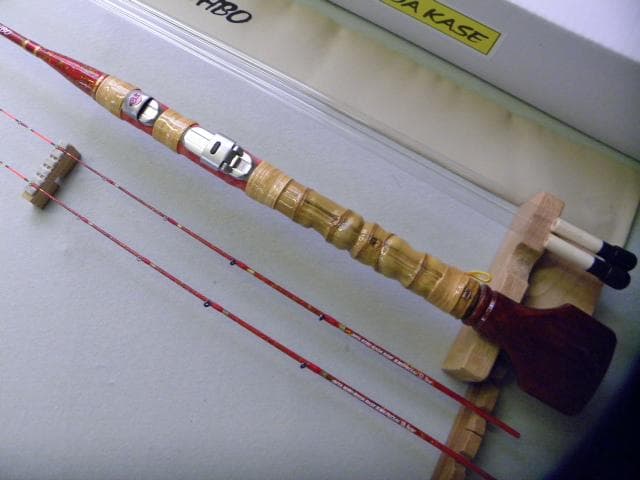 （No-035）★手作り（布袋竹）筏竿【全長131cm】【虫食い塗の変わり塗】★