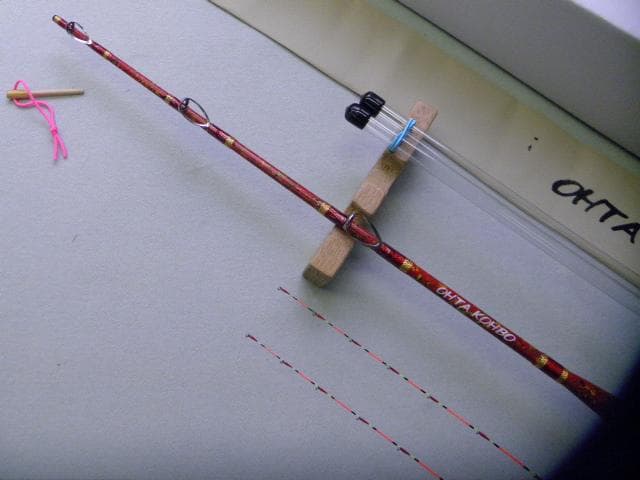 （No-035）★手作り（布袋竹）筏竿【全長131cm】【虫食い塗の変わり塗】★