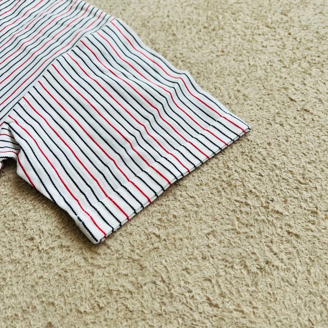 タグ付き　マンシングウェア　半袖ポロシャツ　メンズ　ストライプ　ロゴ刺繍　L