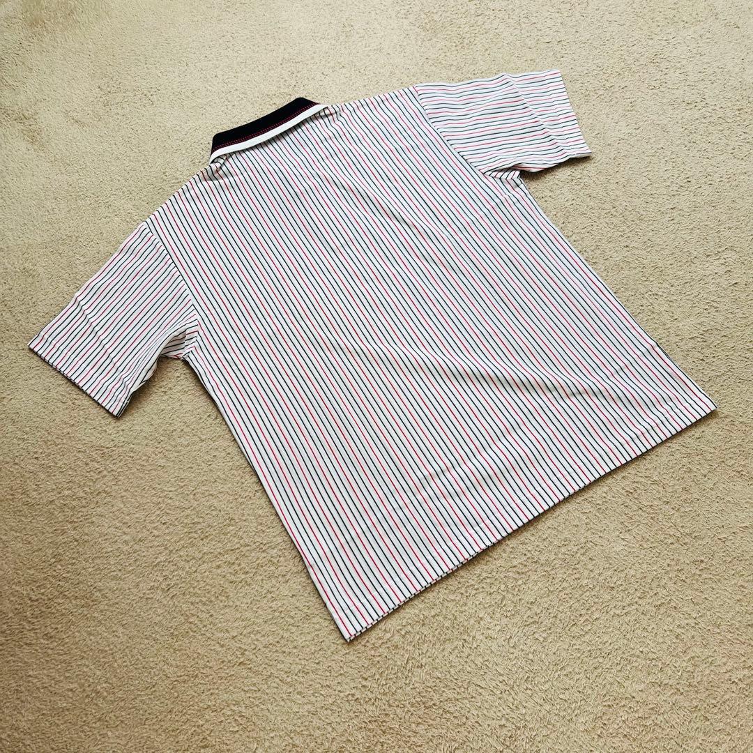 タグ付き　マンシングウェア　半袖ポロシャツ　メンズ　ストライプ　ロゴ刺繍　L