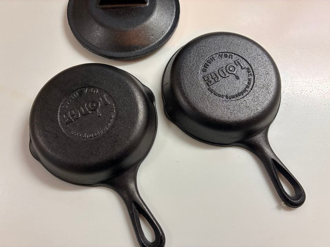 美品 蓋付き LODGEスキレット 小型 5インチ セット USA ソロキャンプ