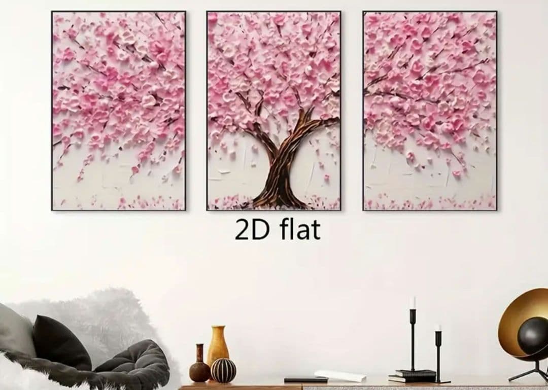 【大型】圧巻！桜の木 2Dフラットアートプリント 3枚セット