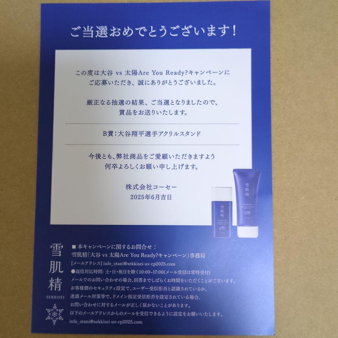大谷翔平選手　雪肌精オリジナルアクリルスタンド　A4クリアファイル　セット