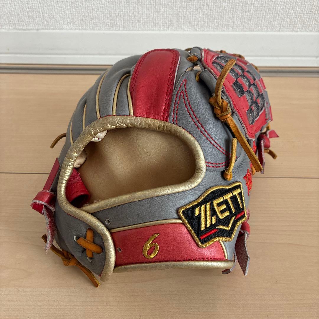 ZETT PROSTATUS グローブ グレー×レッド　内野手用