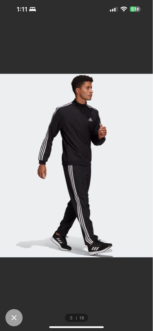 adidas ジャージ上下セット 黒 3本ライン