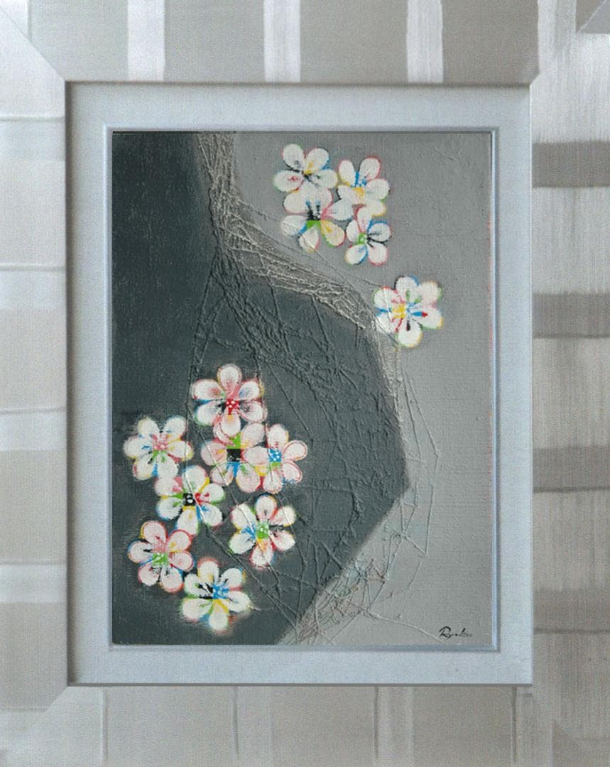 絵画 インテリア 絵 額付(黒) 油絵 F4-090516 花 梅