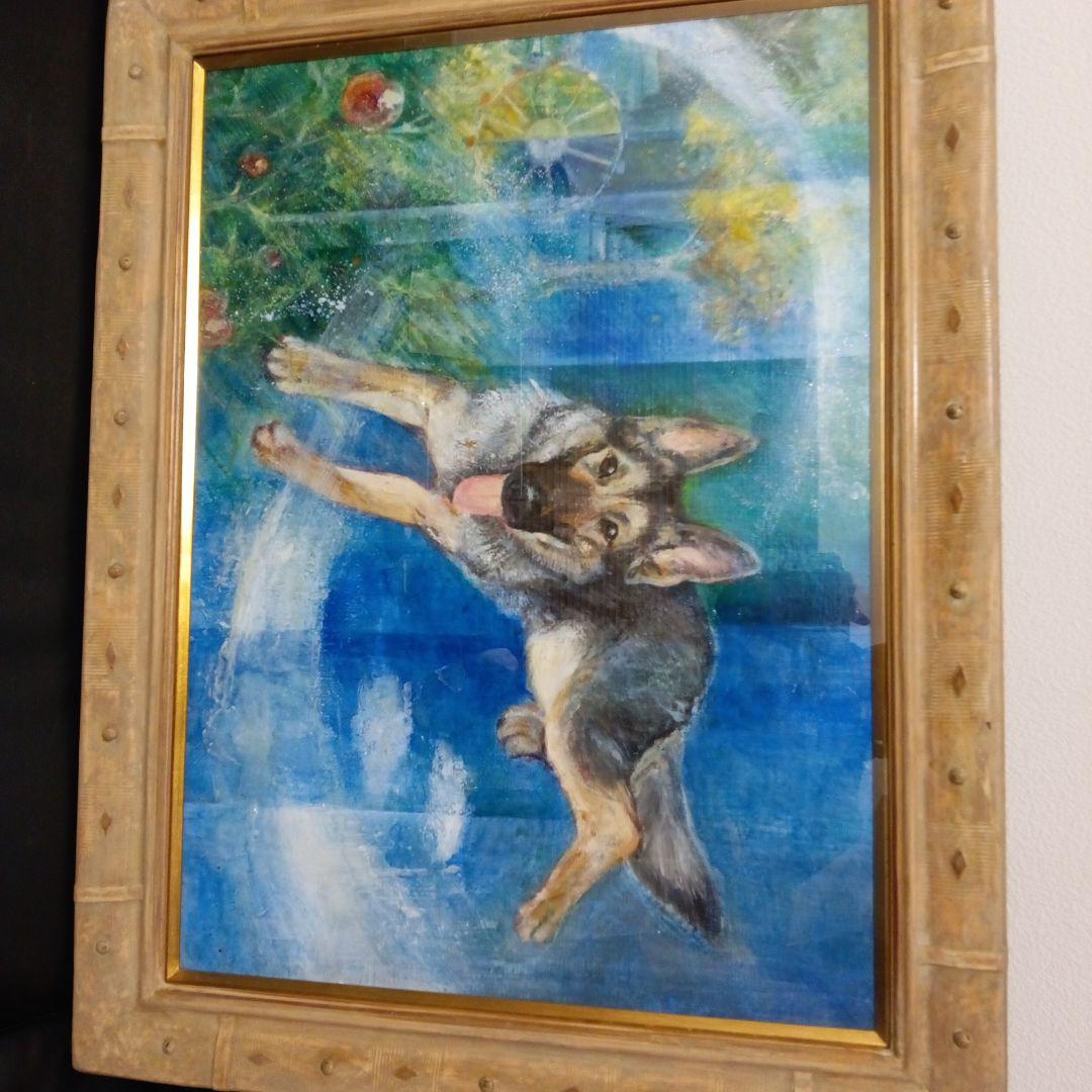 シェパード犬の油彩画