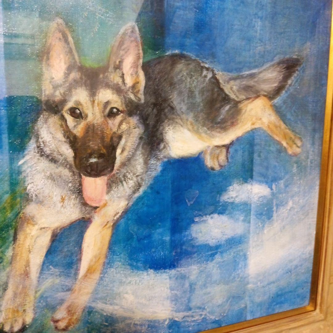 シェパード犬の油彩画