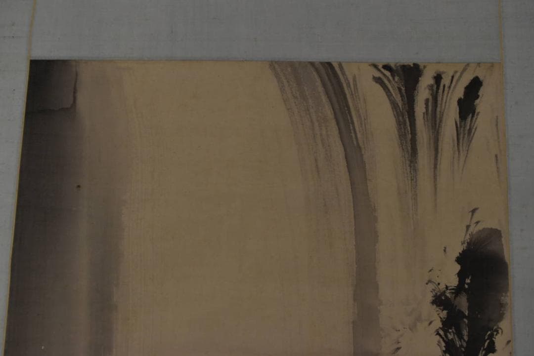 【真作】生駒石渓/瀧之図/瀑布図/掛軸/名家伝来/AA-64