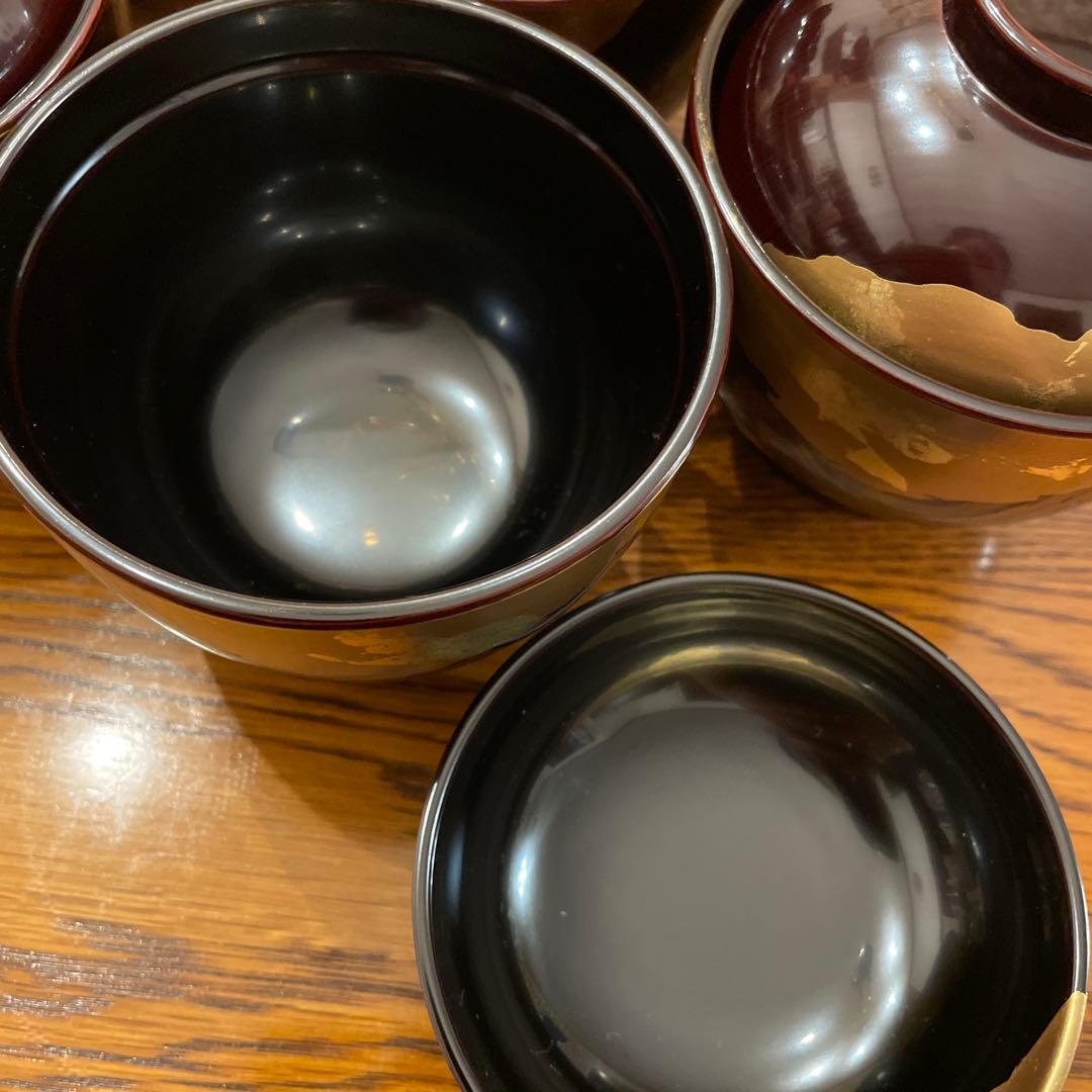 本金蒔絵　蓋付き　小汁椀　小吸物椀　５つ揃え
