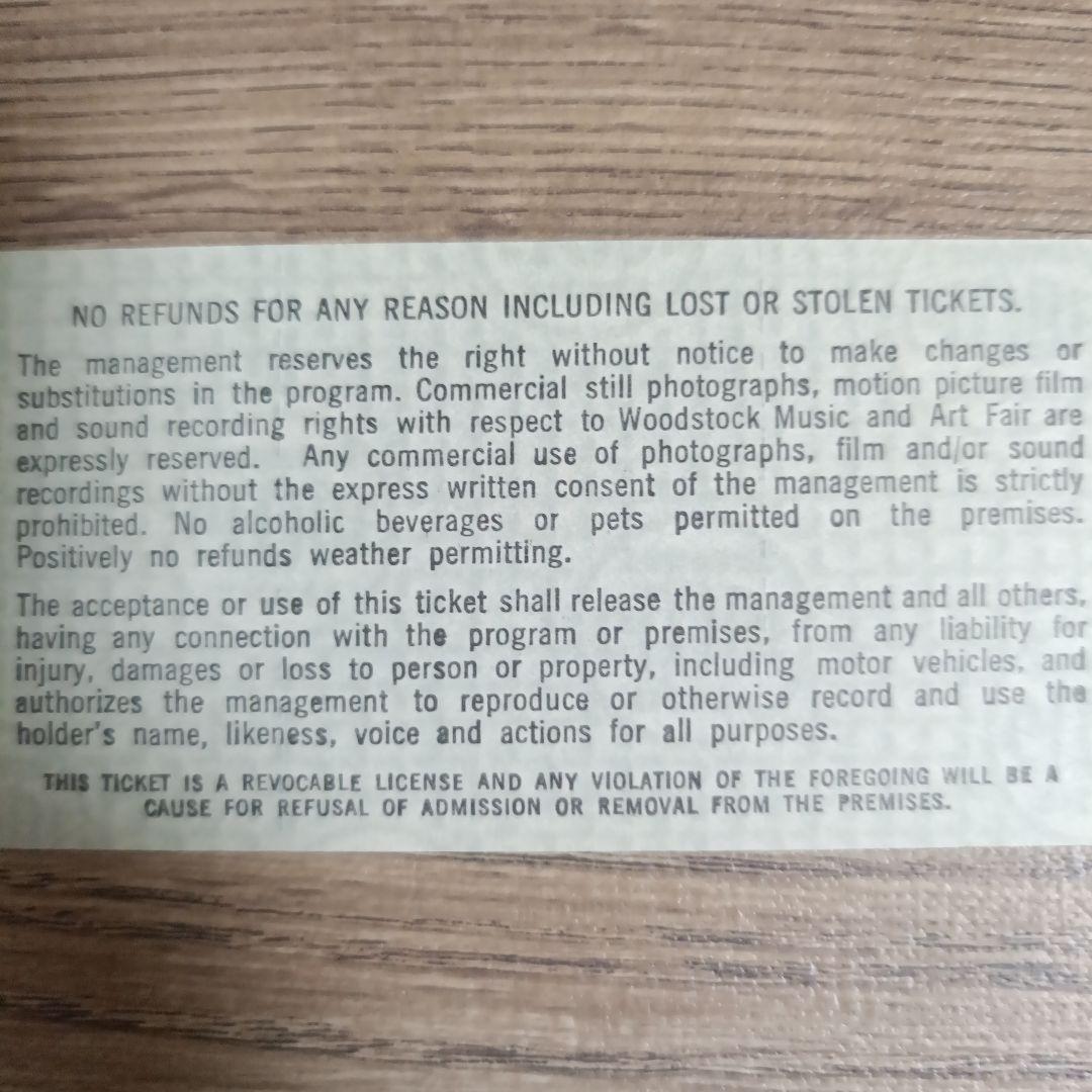 WOODSTOCK 1969年 未使用チケット 3日間通し券