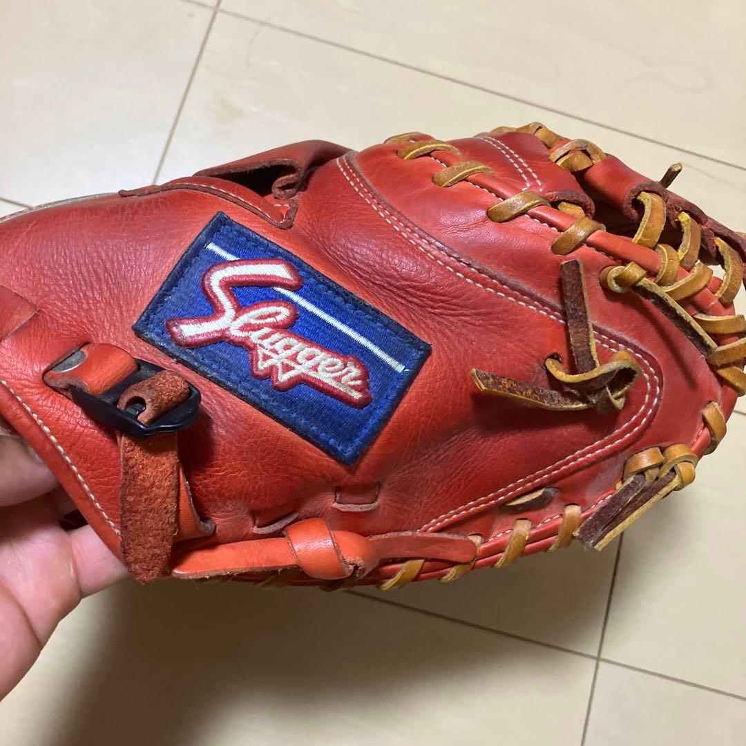 久保田Slugger 赤 レザー キャッチャーミット軟式用