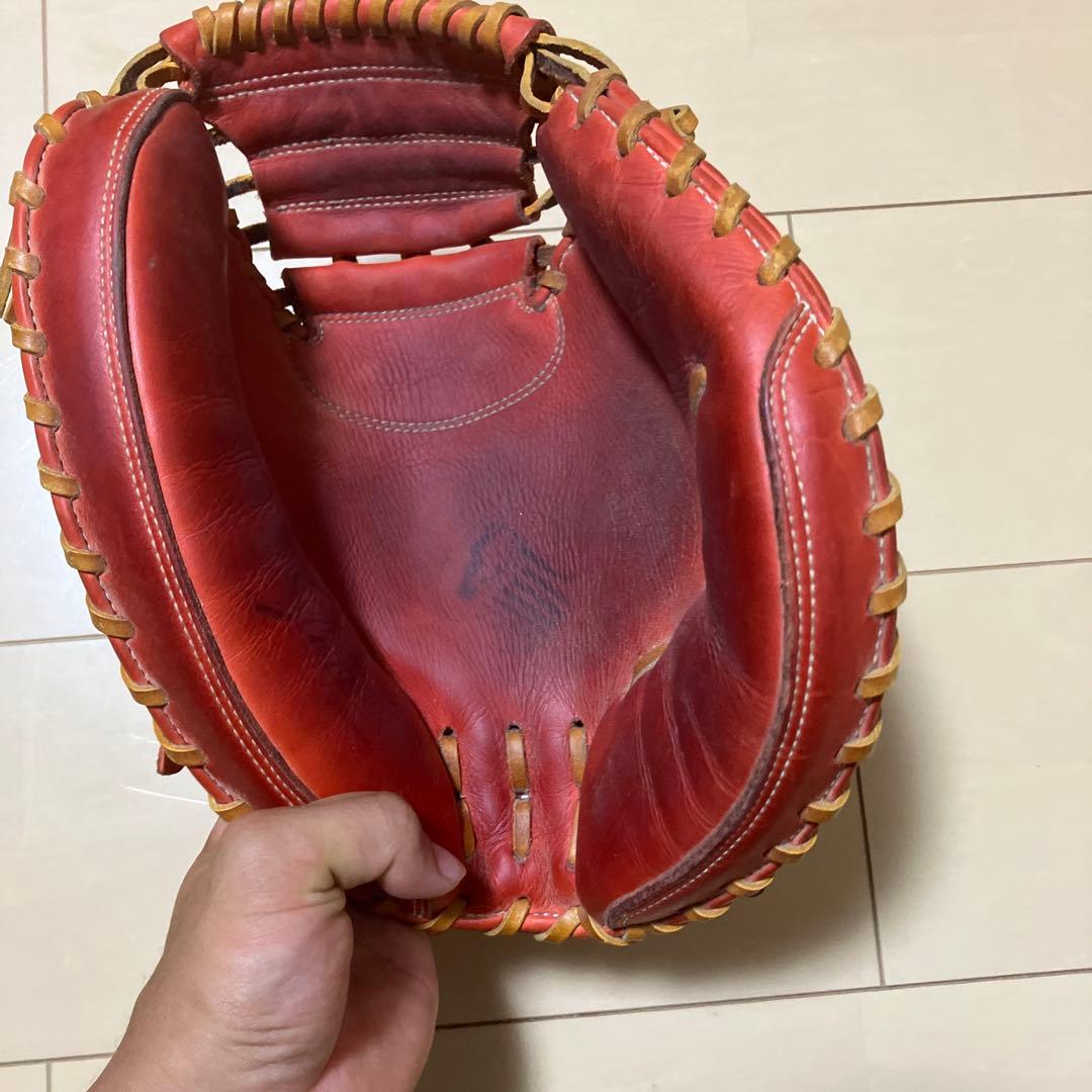 久保田Slugger 赤 レザー キャッチャーミット軟式用
