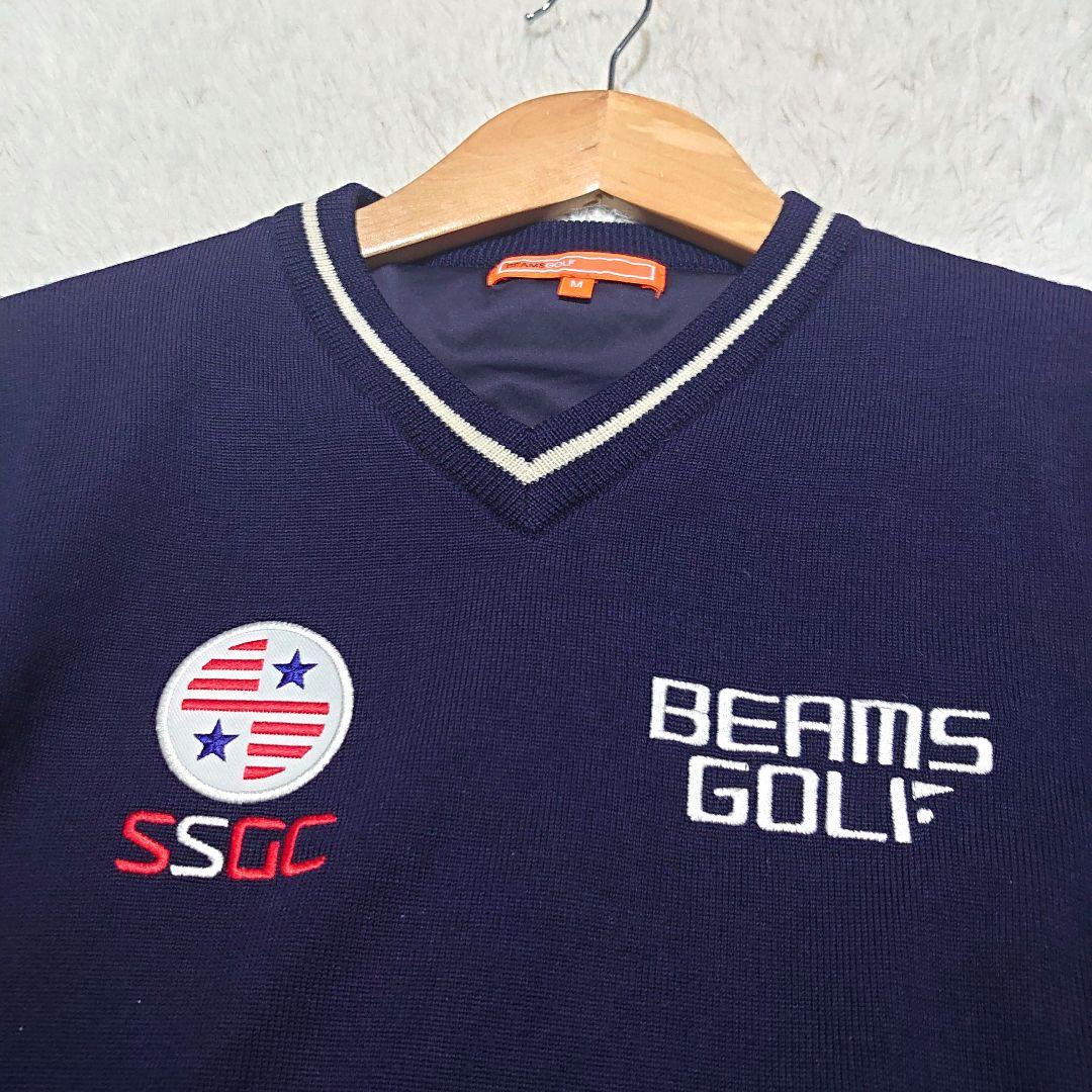BEAMS GOLF チルデンニット 裏地付き Vネック ロゴ刺繍 ゴルフウエア