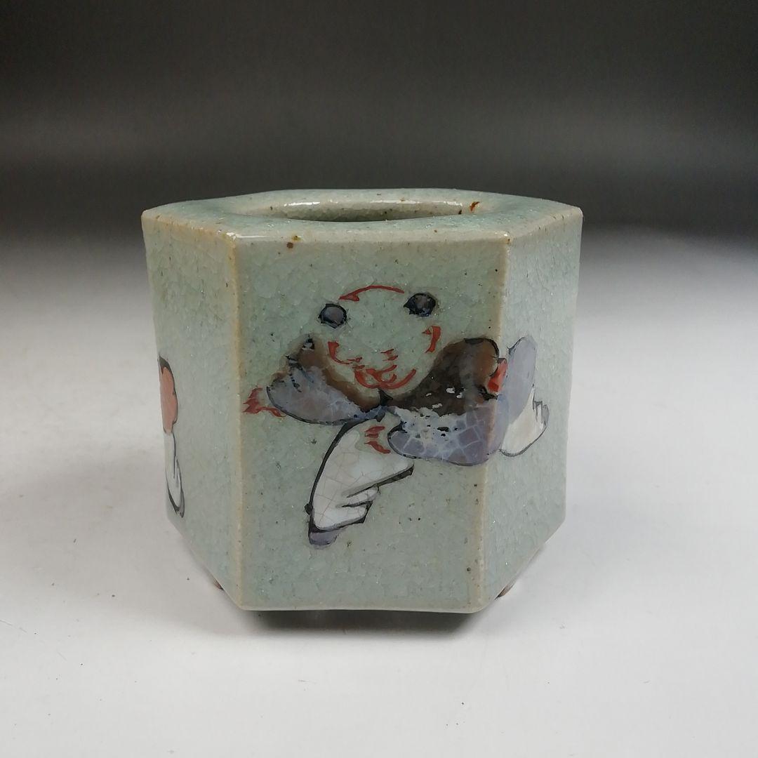 Ｗ４２３　蓋置　『渋草焼』『唐子紋』『渋草柳造』　共箱　茶道具