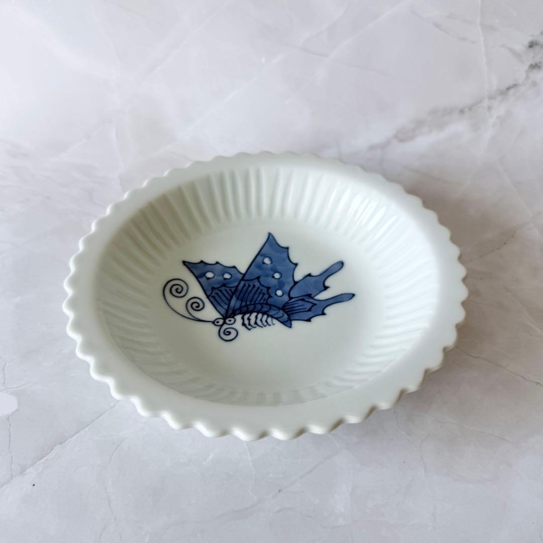 【5枚セット】源右衛門 染付 蝶絵 銘々皿　美品！