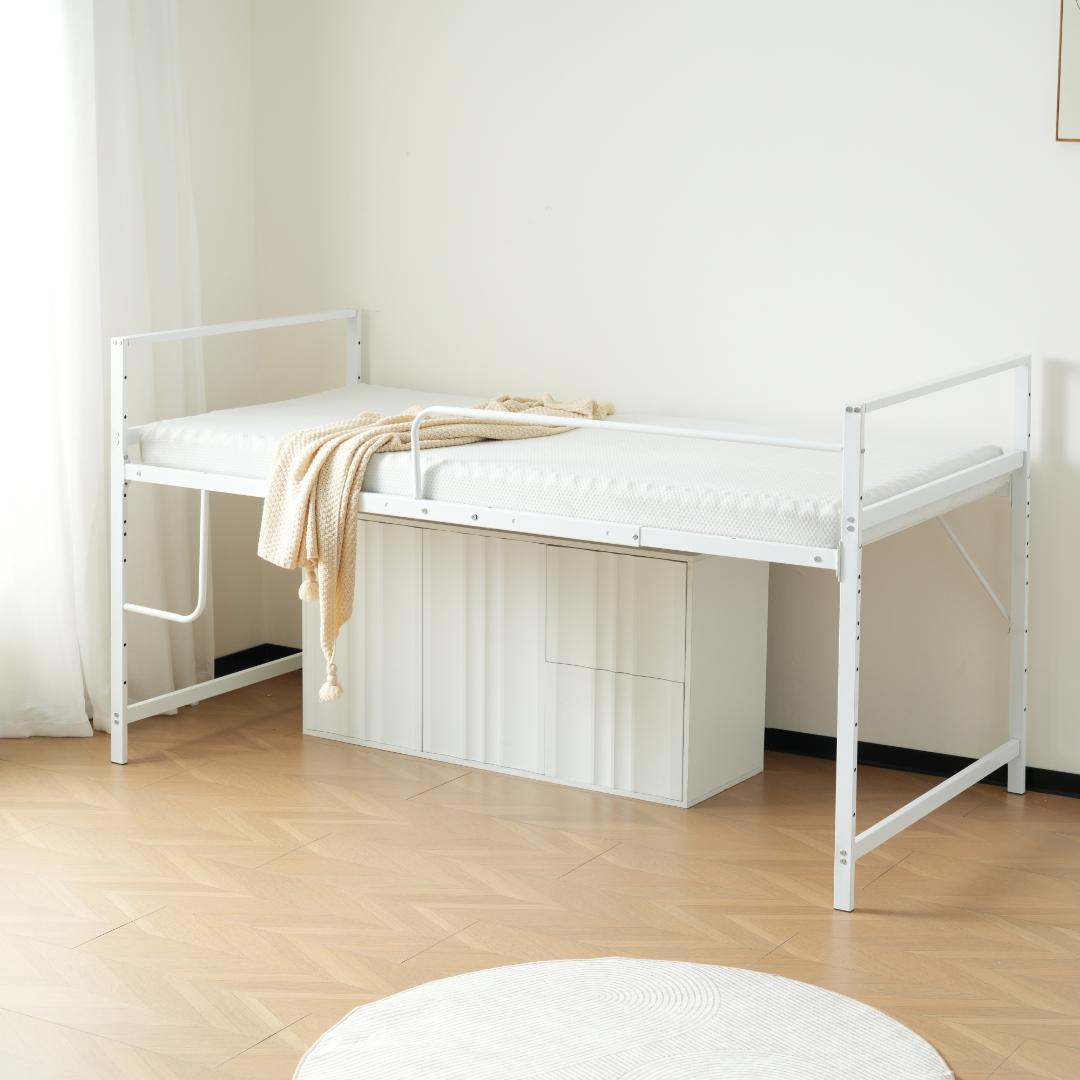 限定価格！【高さ110cm】ロフトベッド パイプベッド シングル WHITE