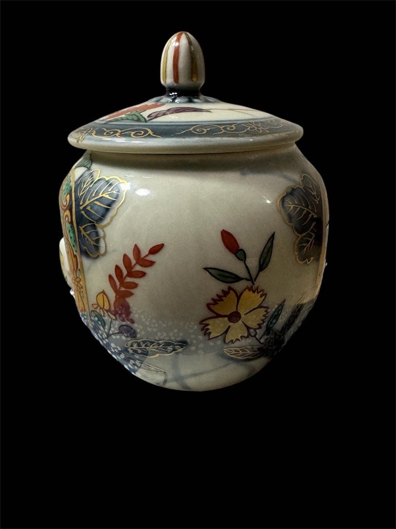 林九郎窯　古伊万里窓鶏　竹さじ付薬味入　高級創作陶芸　有田焼
