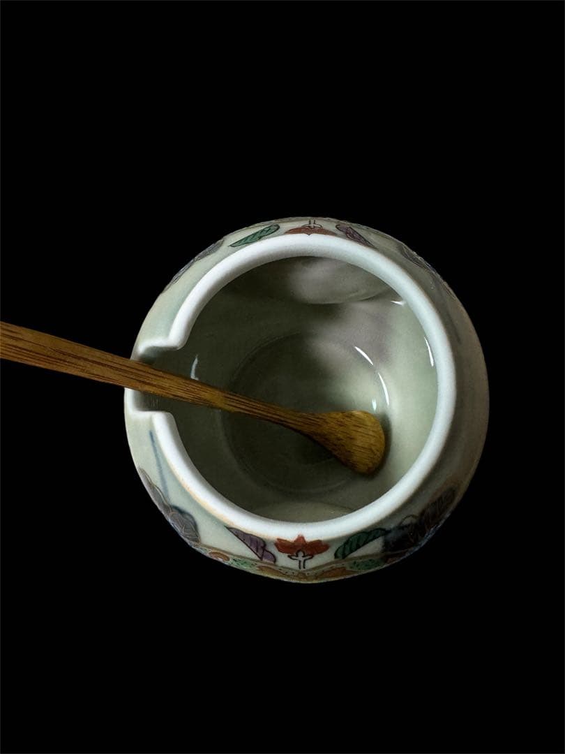 林九郎窯　古伊万里窓鶏　竹さじ付薬味入　高級創作陶芸　有田焼