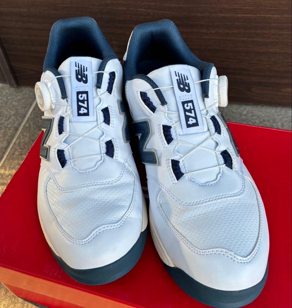 美品 New Balance 574 ホワイト/ネイビー シューズ ゴルフ