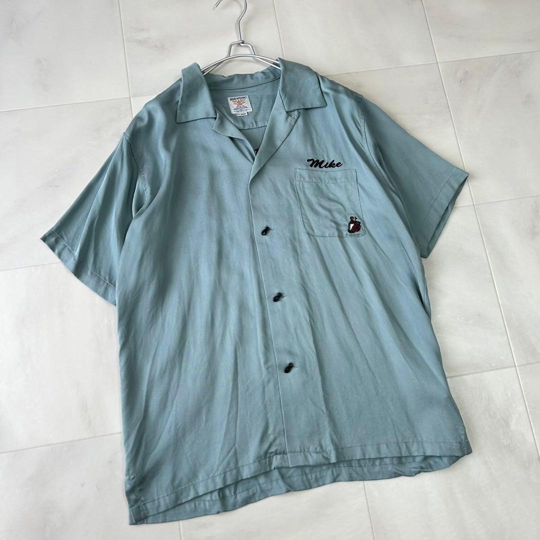 HOUSTON ヒューストン 刺繍 ボーリングシャツ XLサイズ ワイン