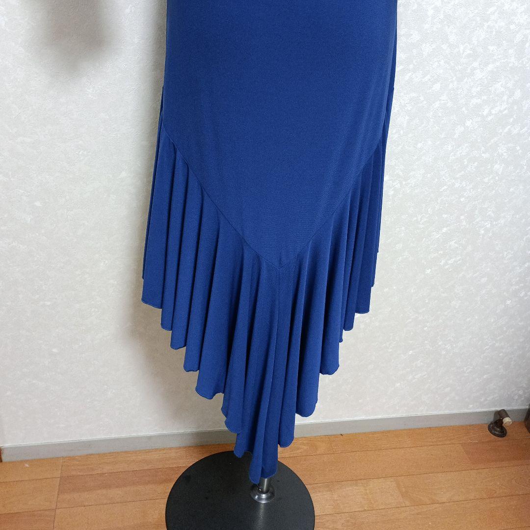 フリル袖 青 フィット＆フレアドレスラテンワンピース