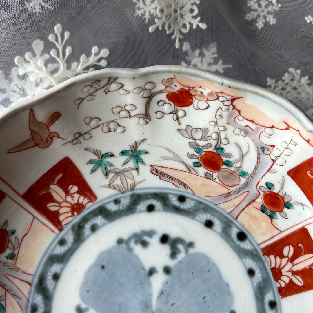 古伊万里　骨董　アンティーク　色絵赤絵梅竹千鳥文　7寸皿　2枚セット
