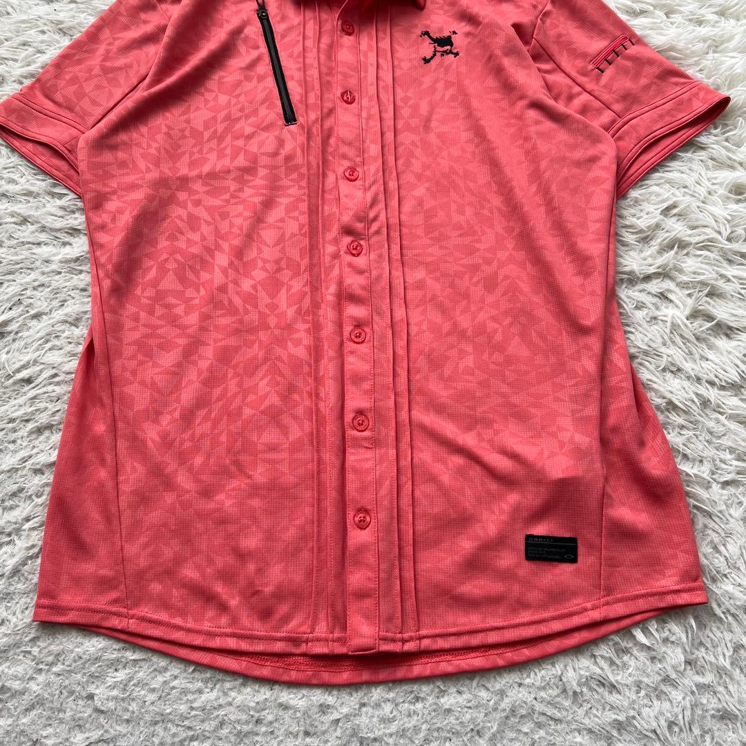OAKLEY スカル　刺繍　ボタン　シャツ　半袖　洗える