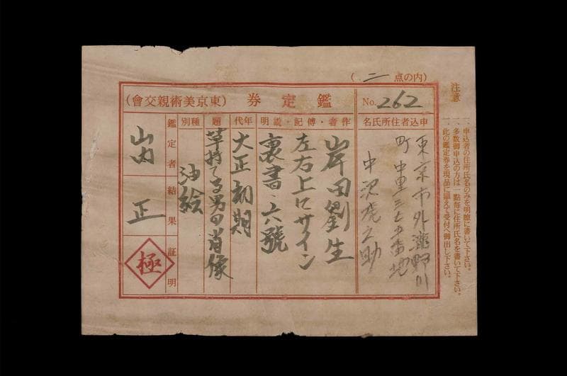 岸田劉生　油彩　肉筆『古屋芳雄像』表裏サイン　鑑定券　F6　タトウ　額　b866
