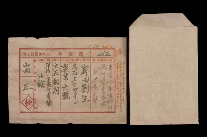 岸田劉生　油彩　肉筆『古屋芳雄像』表裏サイン　鑑定券　F6　タトウ　額　b866