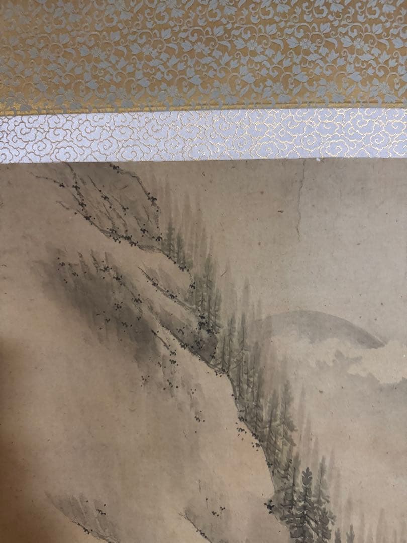水墨画 滝と森林 掛け軸