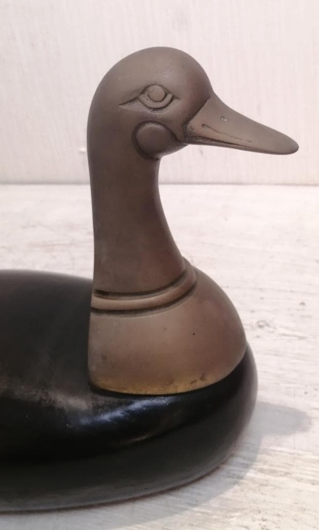 i☆【アンティーク】 木彫り 鴨 鳥 置物 木製 カモ 水鳥 オブジェ 木工品