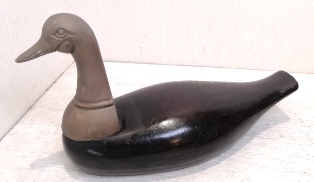 i☆【アンティーク】 木彫り 鴨 鳥 置物 木製 カモ 水鳥 オブジェ 木工品
