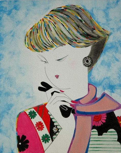 油絵 菅家令子 絵 絵画 インテリア (白) F3-010311 人物 女性像