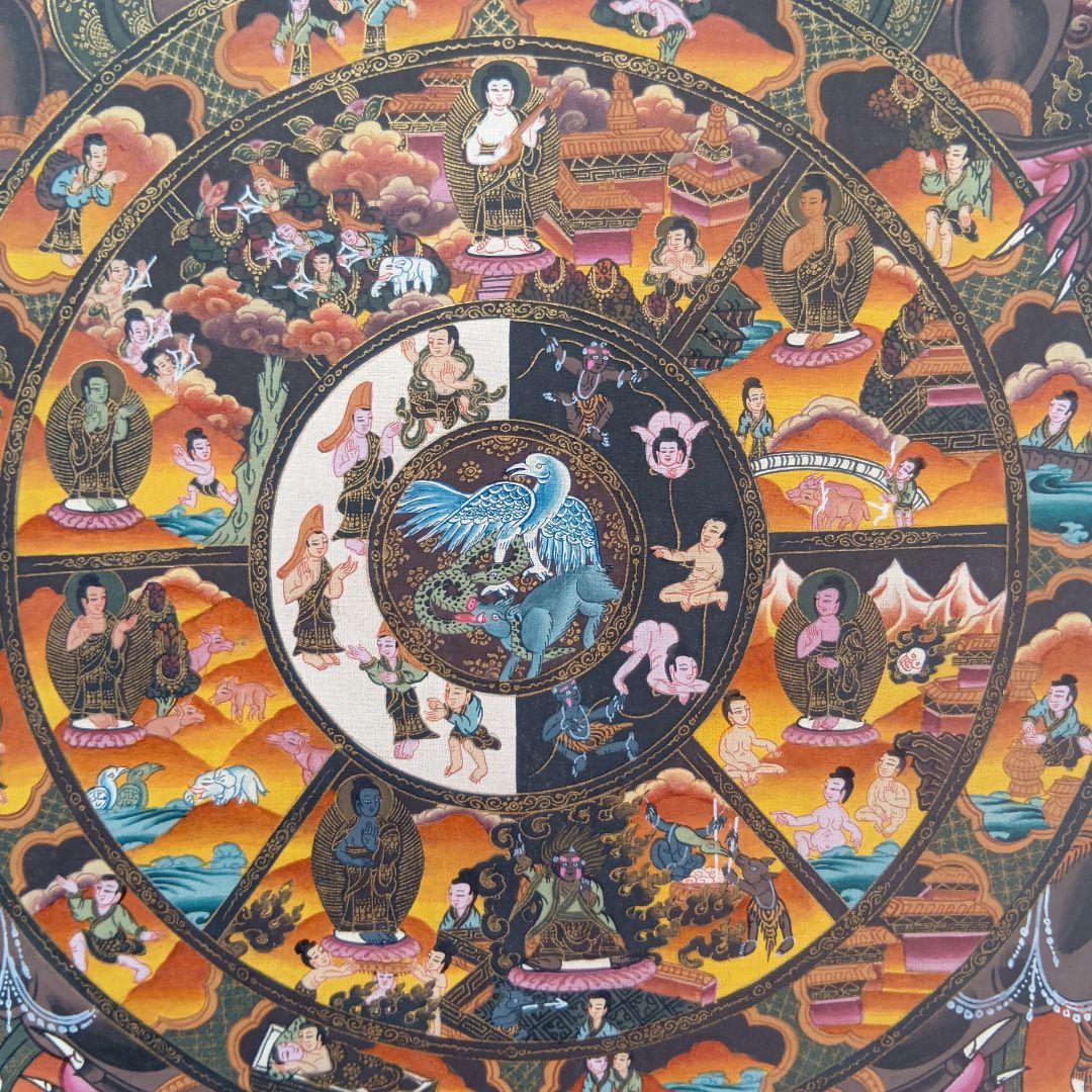チベット密教 仏教 密教 新品 手描き　肉筆画 タンカ 曼荼羅 六道輪廻図