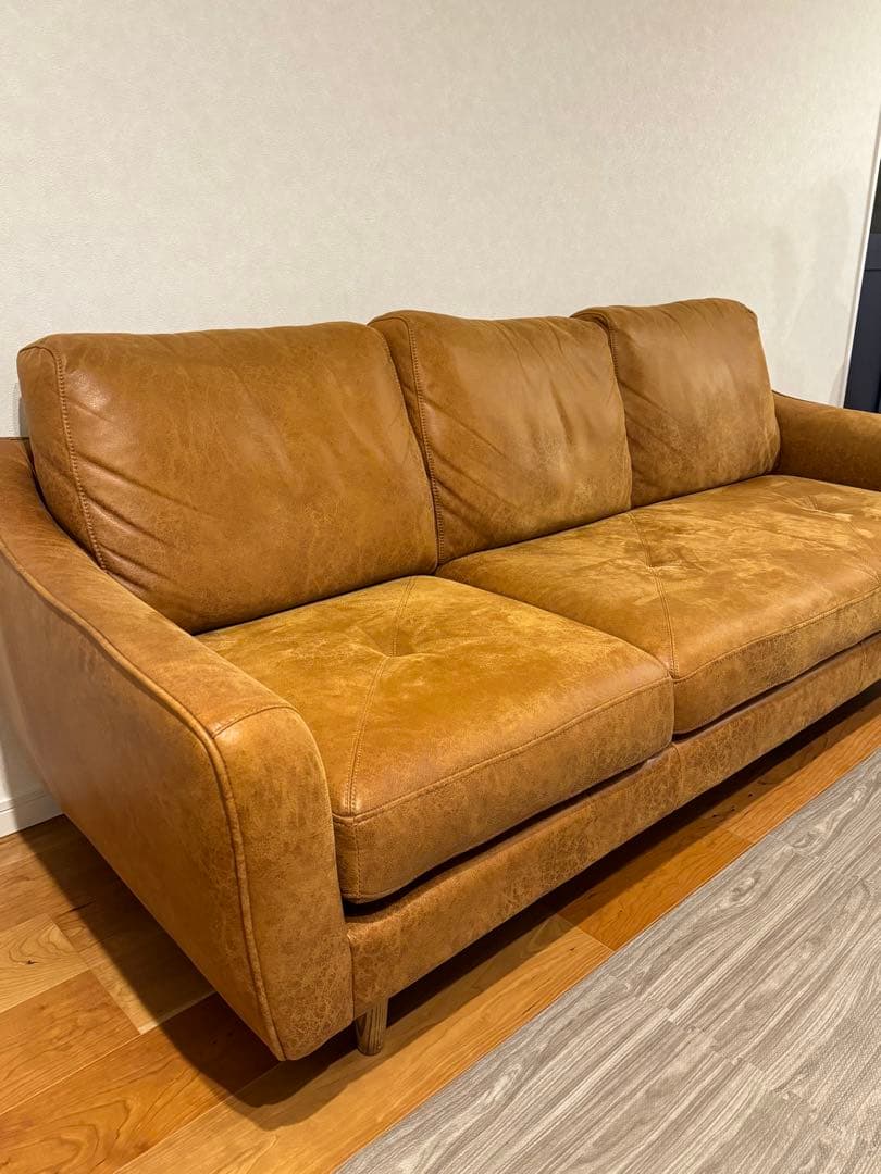 ※Rさん専用 【関家具】 3人掛けカウチソファ キャメル リラックスフォーム